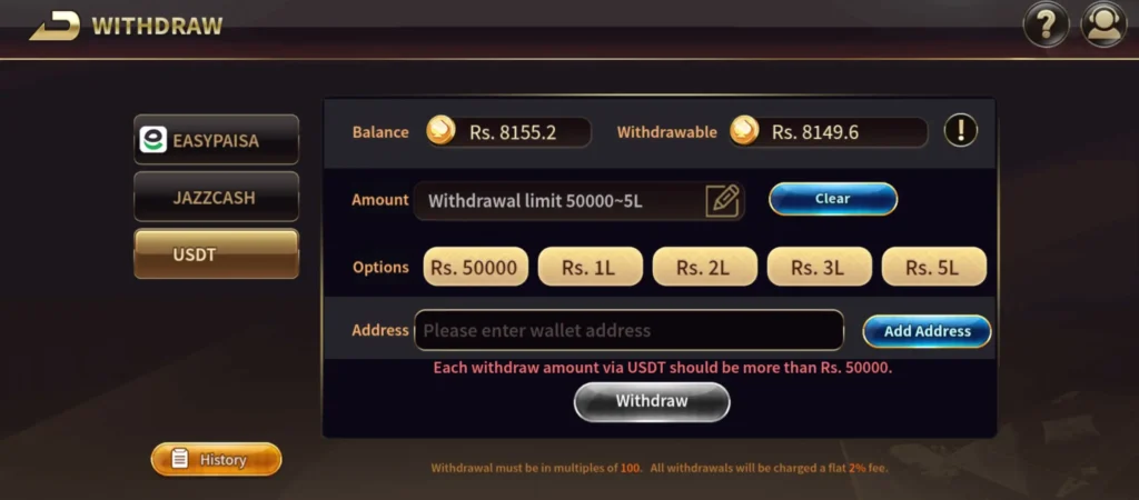 Royalx777 download account balance system redeem balance EasyPaisa JazzCash Bank USDT guide