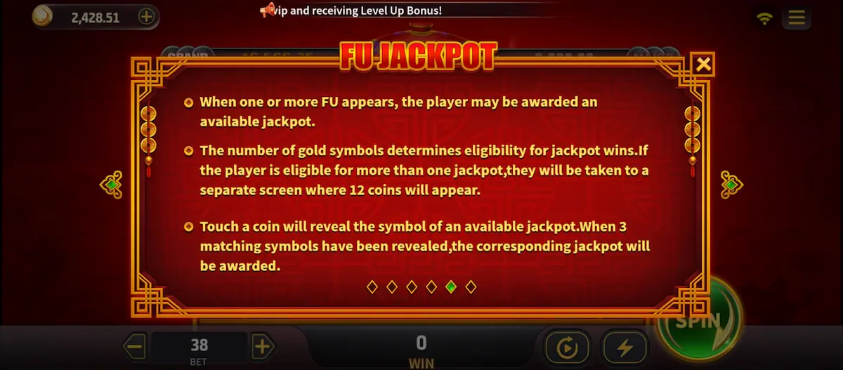 88 Fortunes Fu Jackpot Rules 88 Fortunes Fu Jackpot rules showing Gold Symbol eligibility and jackpot feature
