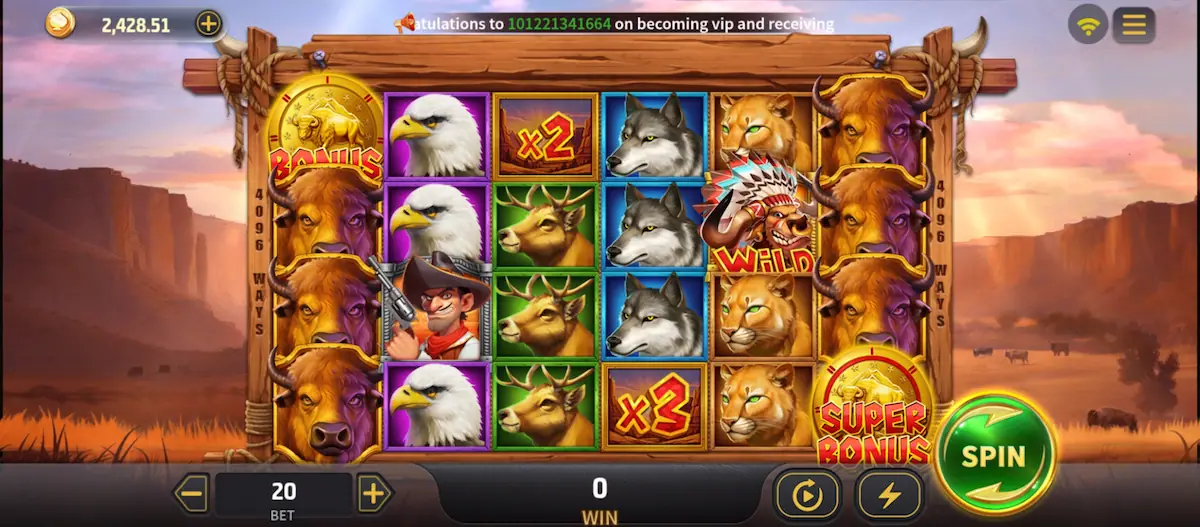 Rampage Buffalo Game Rampage Buffalo Game main screen with buffalo-themed slot reels