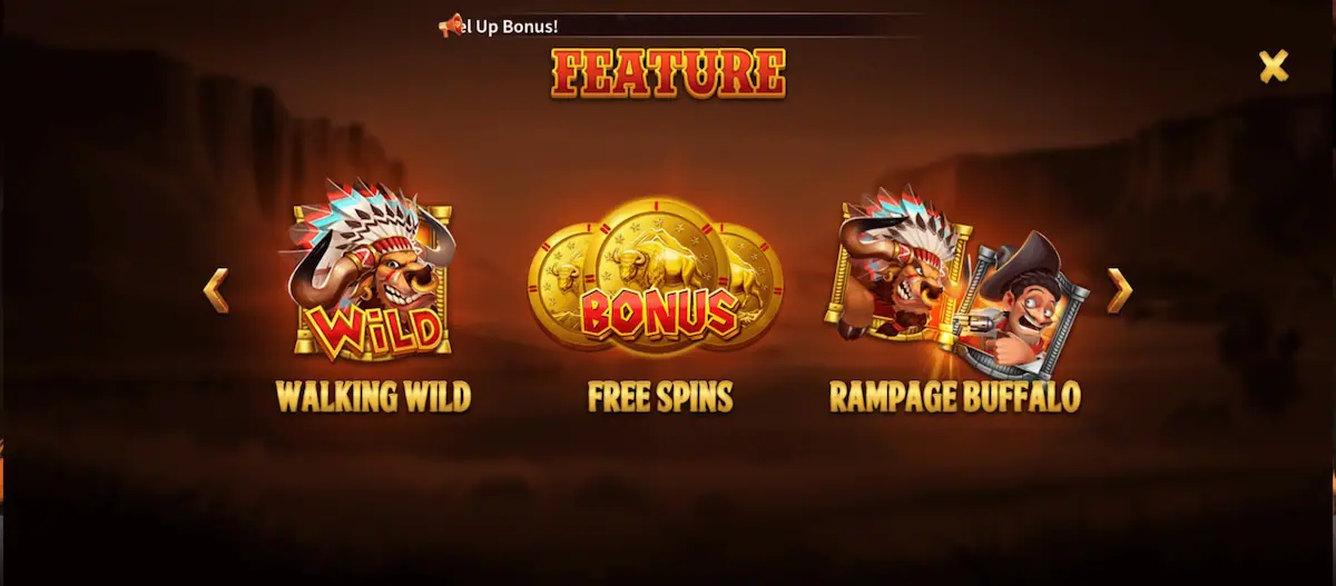 Rampage Buffalo Game Features Rampage Buffalo Game features showing special gameplay options