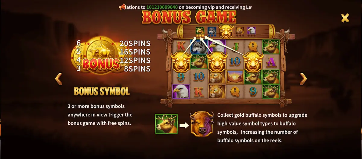 Rampage Buffalo Bonus Game Rampage Buffalo Bonus Game screen showing the special bonus feature