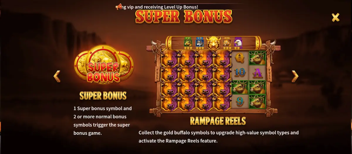 Rampage Buffalo Super Bonus Rampage Buffalo Super Bonus feature screen