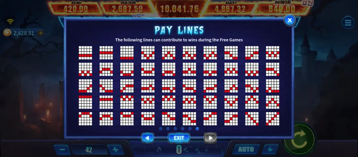 Mr Frankenstein Game Pay Lines showing winning line positions