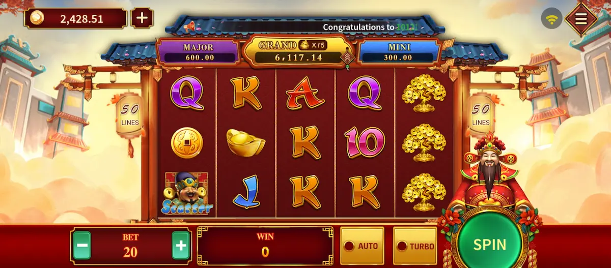 God of Wealth Game God of Wealth Game main screen with wealth-themed symbols and reels