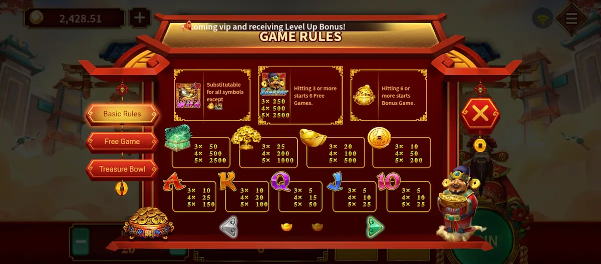 God of Wealth Game Basic Rules God of Wealth Game basic rules showing how the game works