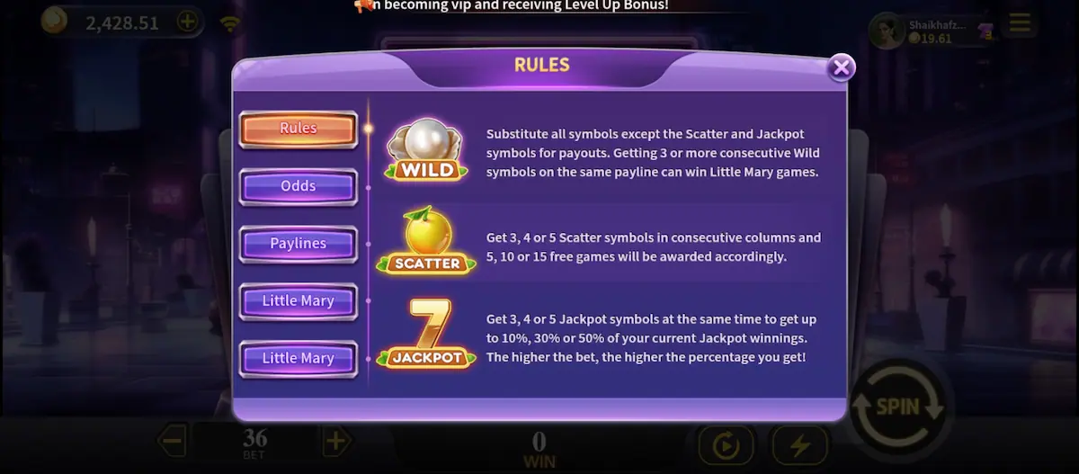 Fruit Mary Game Rules Fruit Mary Game rules showing basic gameplay and feature information