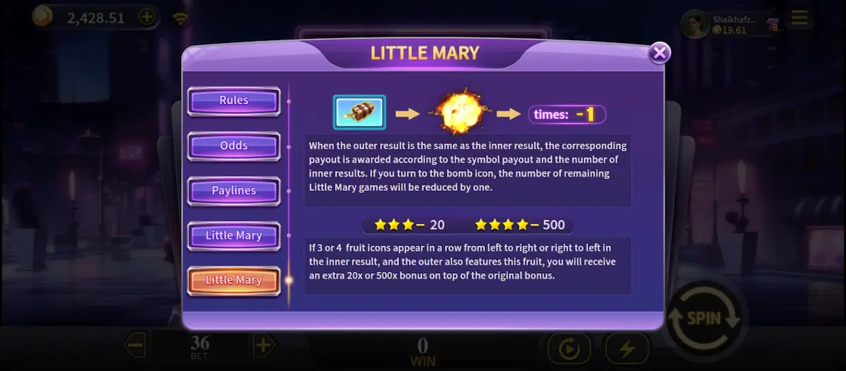 Fruit Mary Little Mary Feature Rules Fruit Mary Little Mary feature rules with fruit icons bomb and bonus multipliers